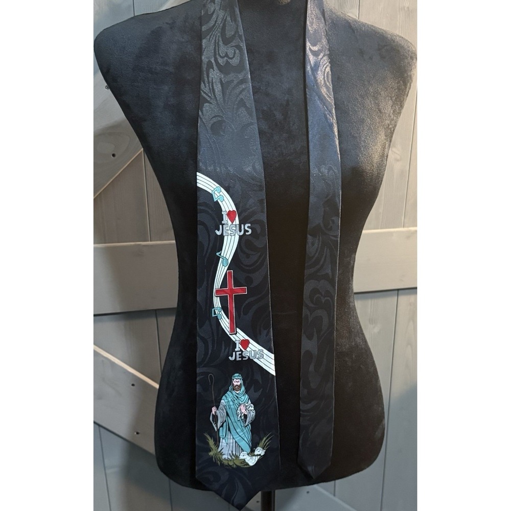 Steven Harris Men's Black Polyester Jacquard Tie Jesus Religious Floral
